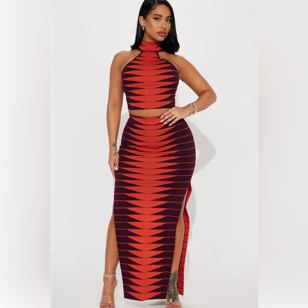 NWOT More Than You Know Skirt Set - Rust/combo